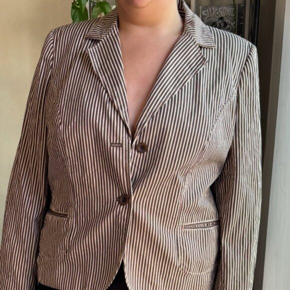 90s Vintage Brown Striped Blazer - Picture 3 of 7